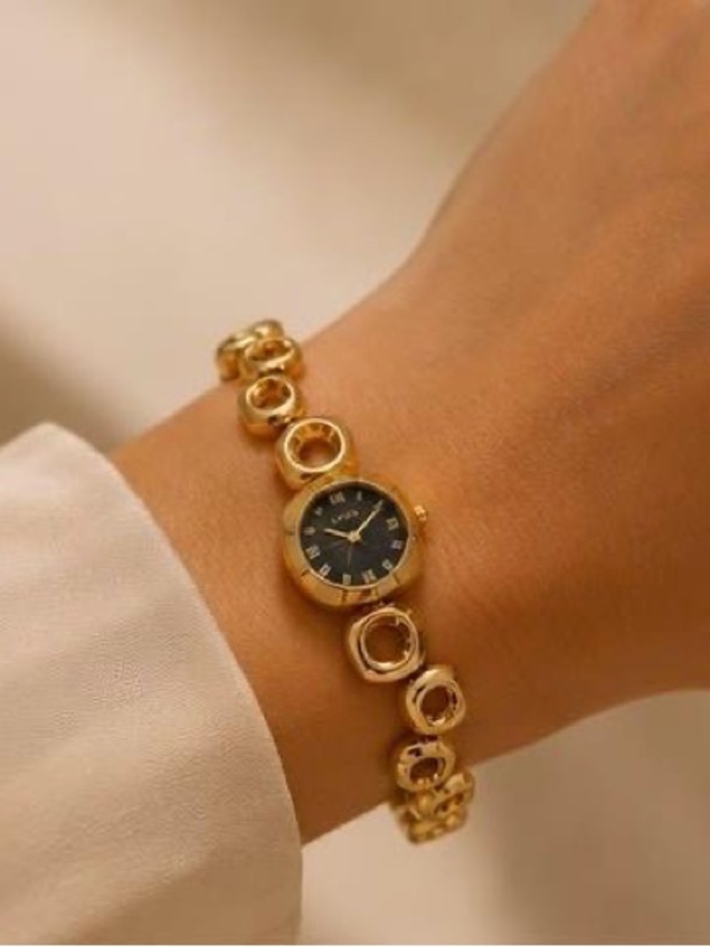 Vintage Gold Bracelet Watch with Navy Dial
